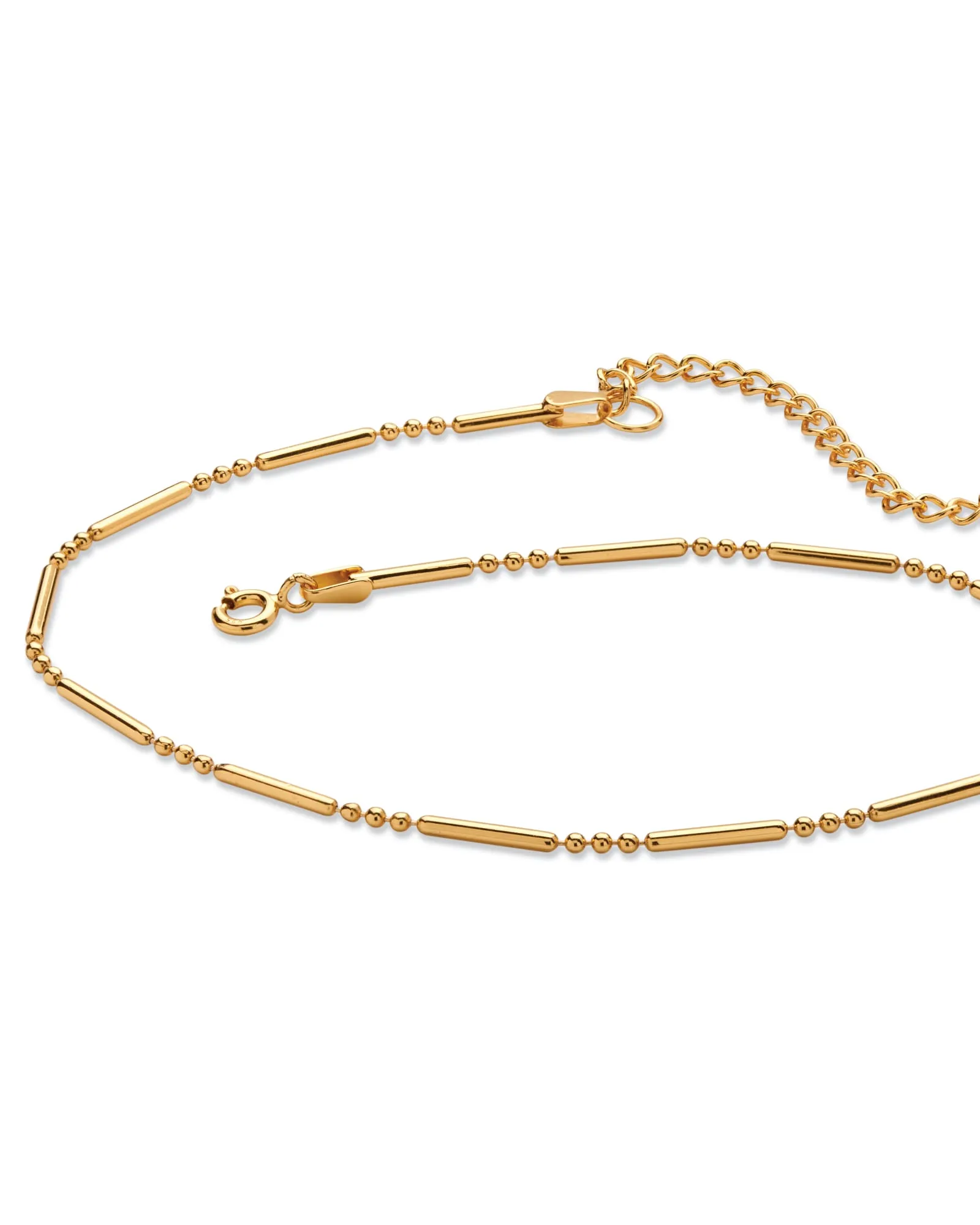 18k Yellow Gold-plated Sterling Silver Bar and Bead Link Ankle Bracelet 11" | Yellow