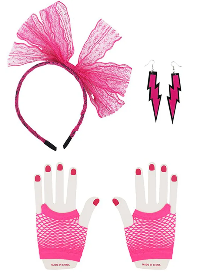 1980s Hot Pink Womens 3 Piece Costume Accessory Set