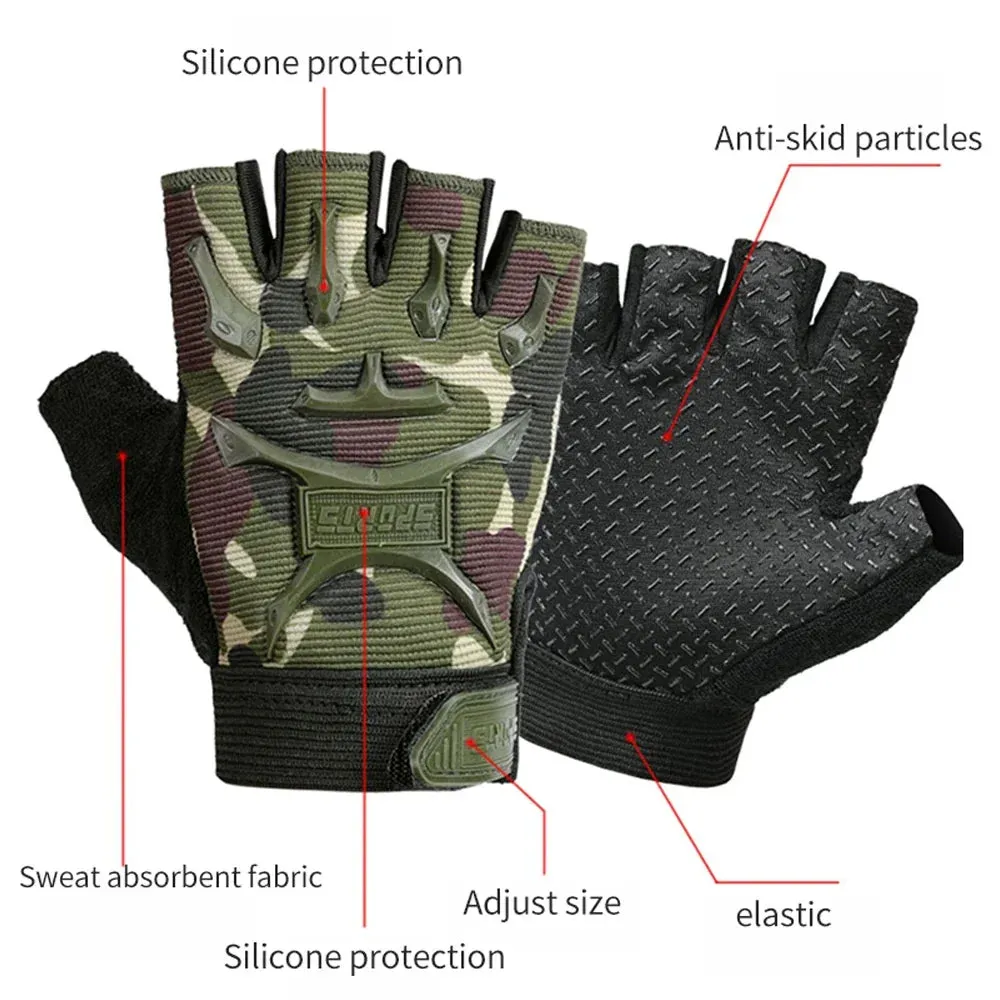 1Pair Kids Tactical Fingerless Gloves Army Military Camo Anti-Skid Mittens Half Finger Boys Girls Children Outdoor Sport Cycling