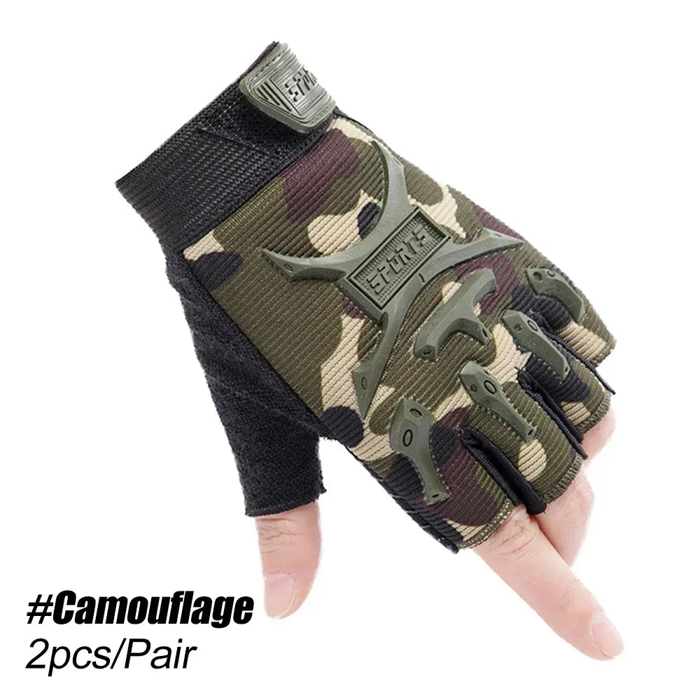 1Pair Kids Tactical Fingerless Gloves Army Military Camo Anti-Skid Mittens Half Finger Boys Girls Children Outdoor Sport Cycling