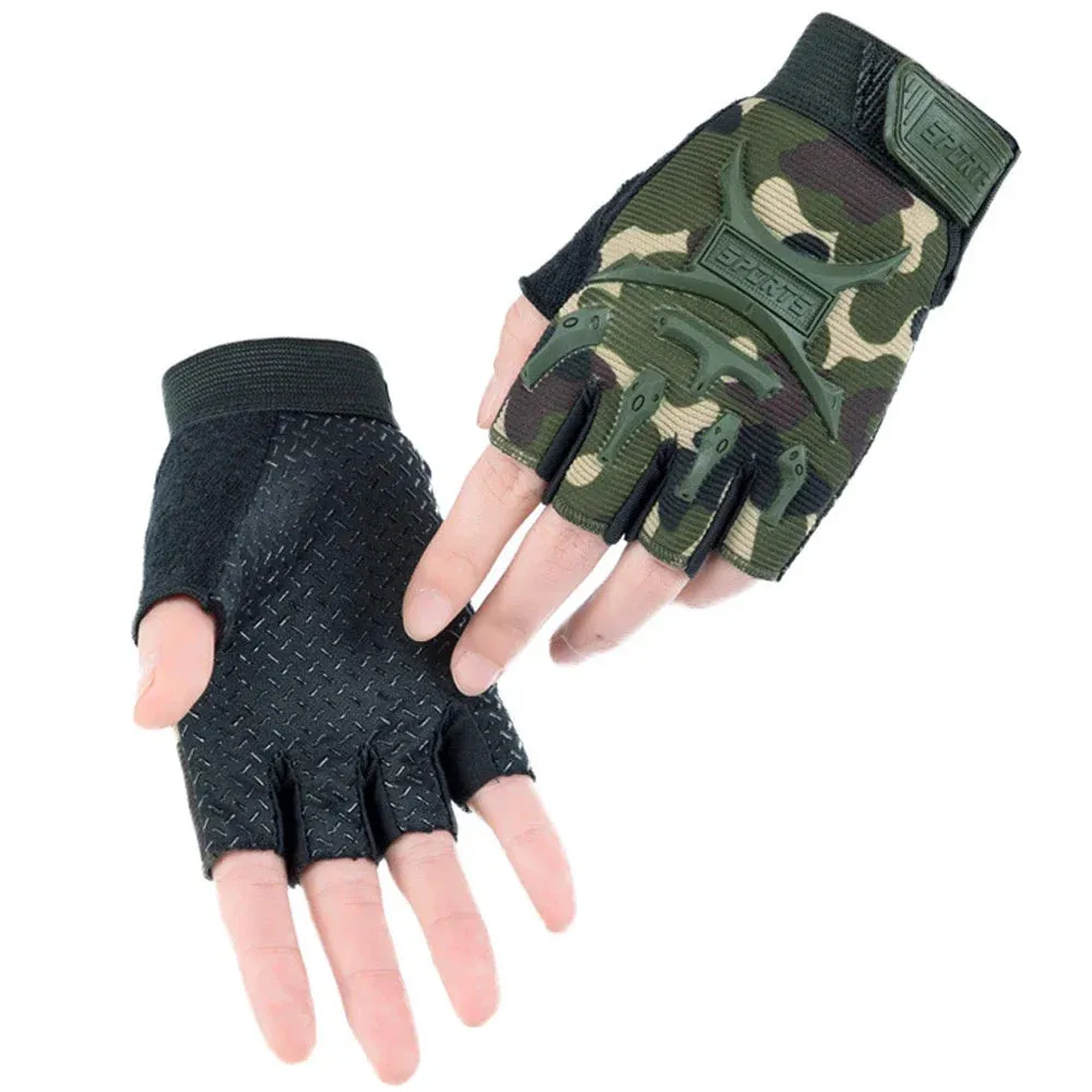 1Pair Kids Tactical Fingerless Gloves Army Military Camo Anti-Skid Mittens Half Finger Boys Girls Children Outdoor Sport Cycling