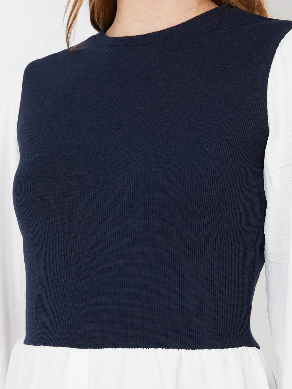 2-Fer Ribbed Top With Button-Front Blouse