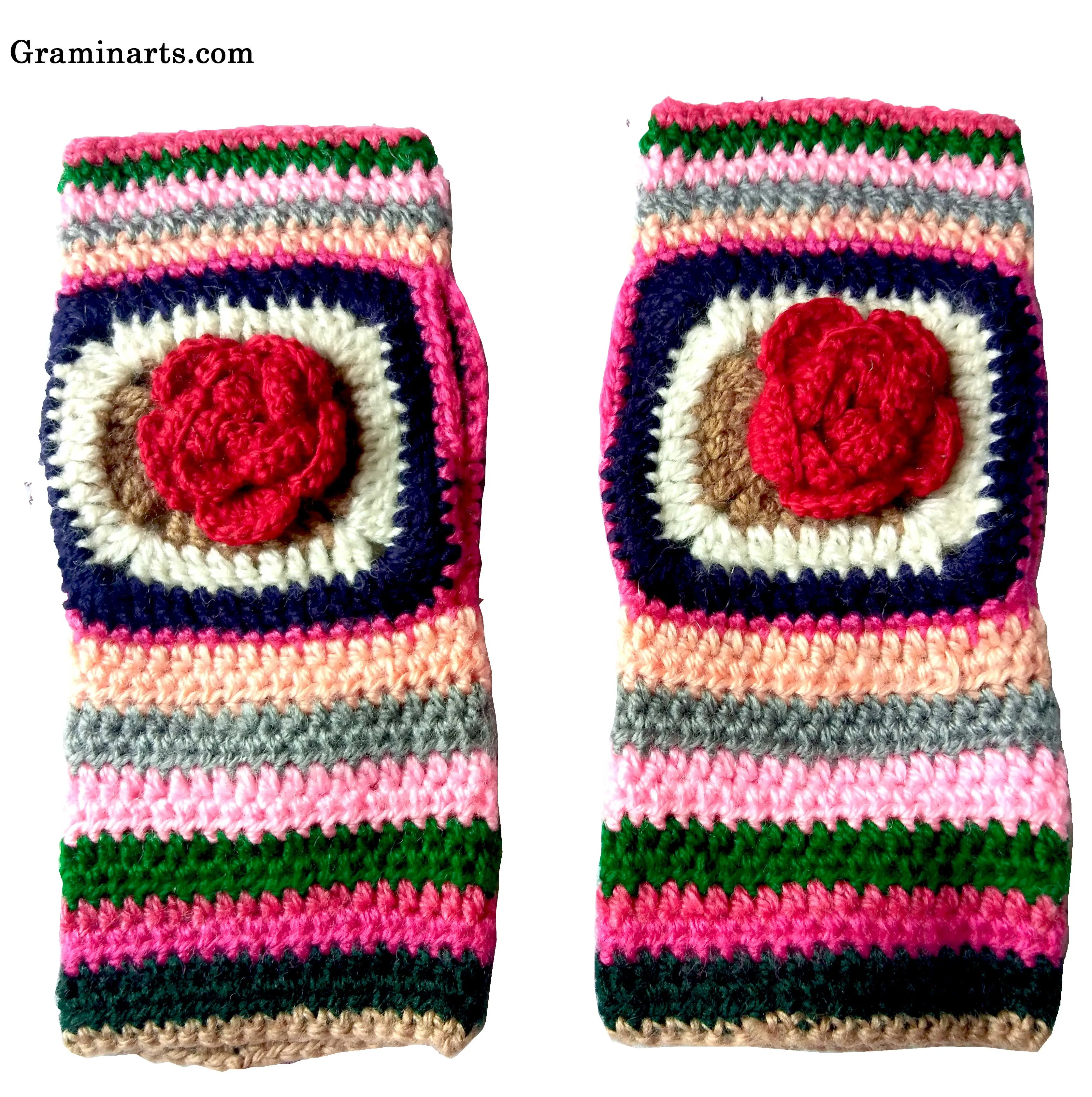 2020 New Multicolour Floral Design Woollen Handmade Fingerless Gloves