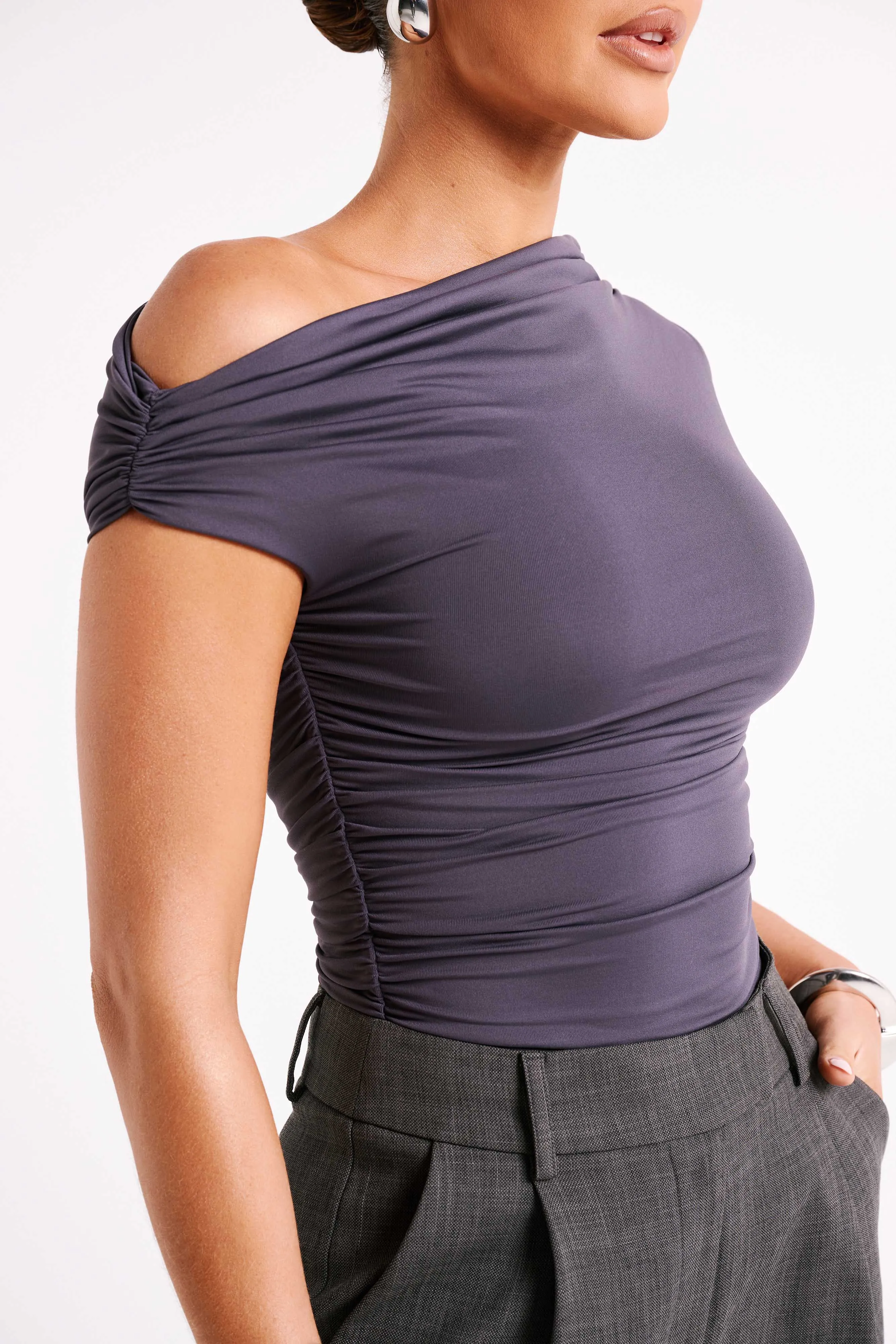 Alayna Recycled Nylon Ruched Top - Charcoal