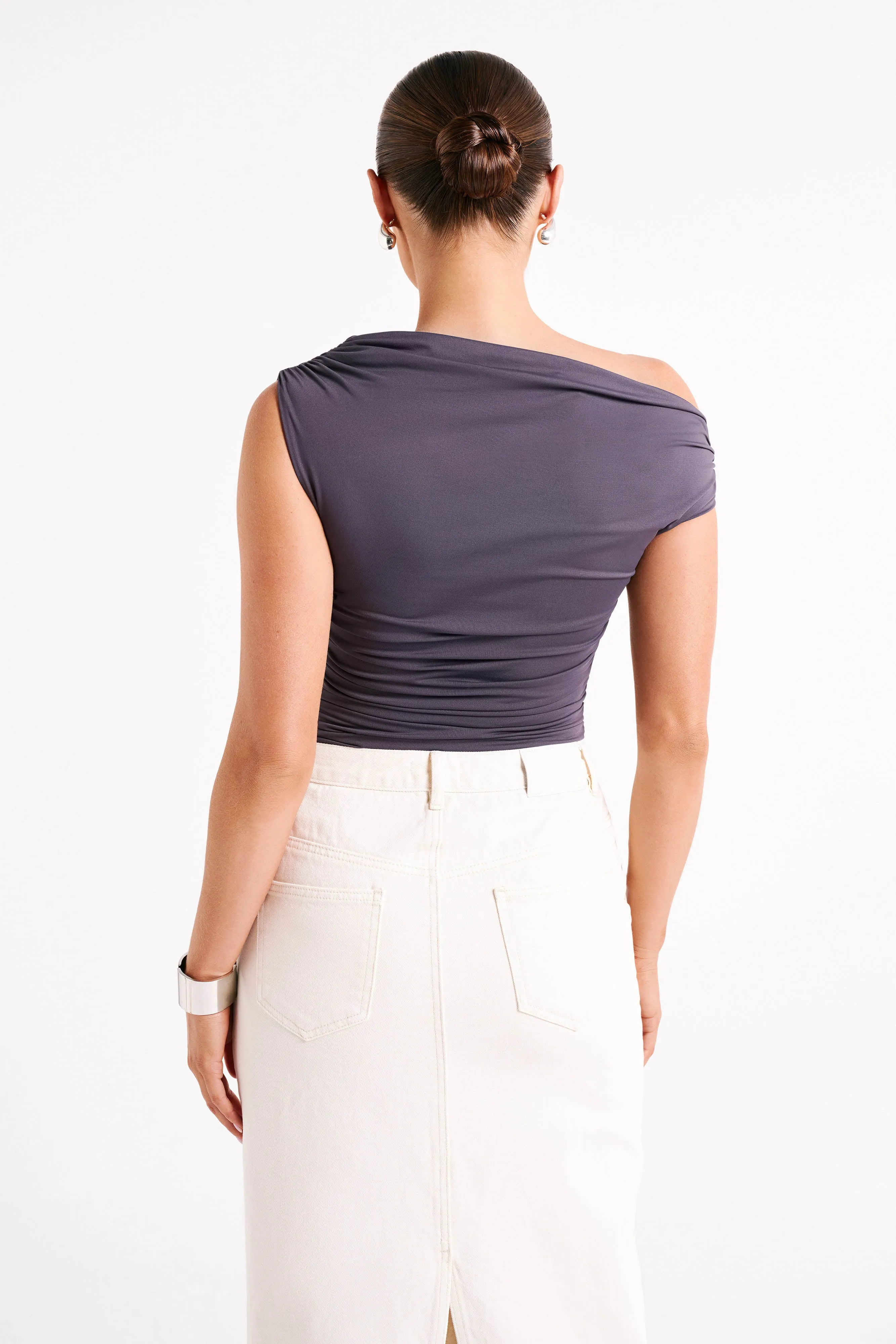 Alayna Recycled Nylon Ruched Top - Charcoal