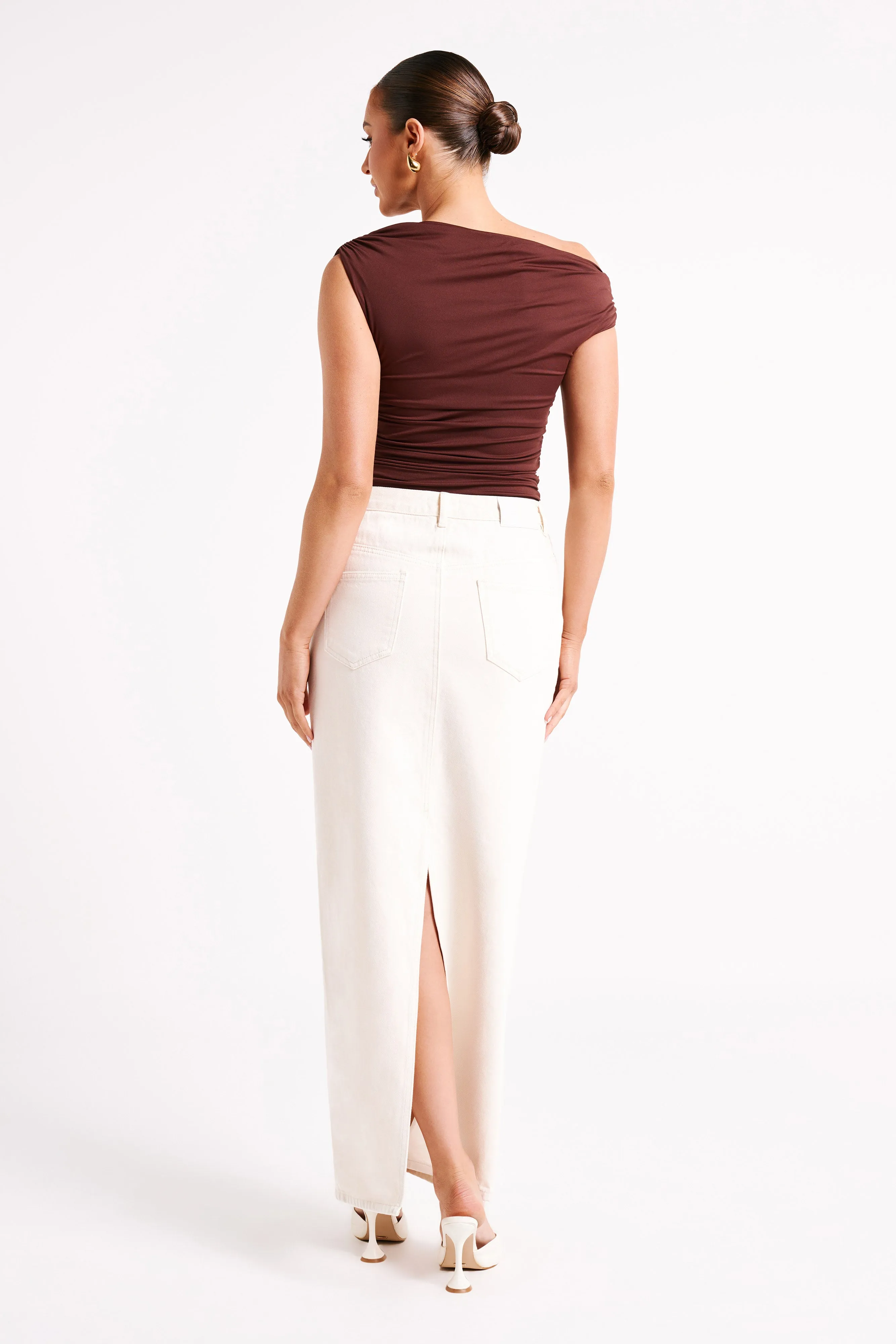 Alayna Recycled Nylon Ruched Top - Chocolate