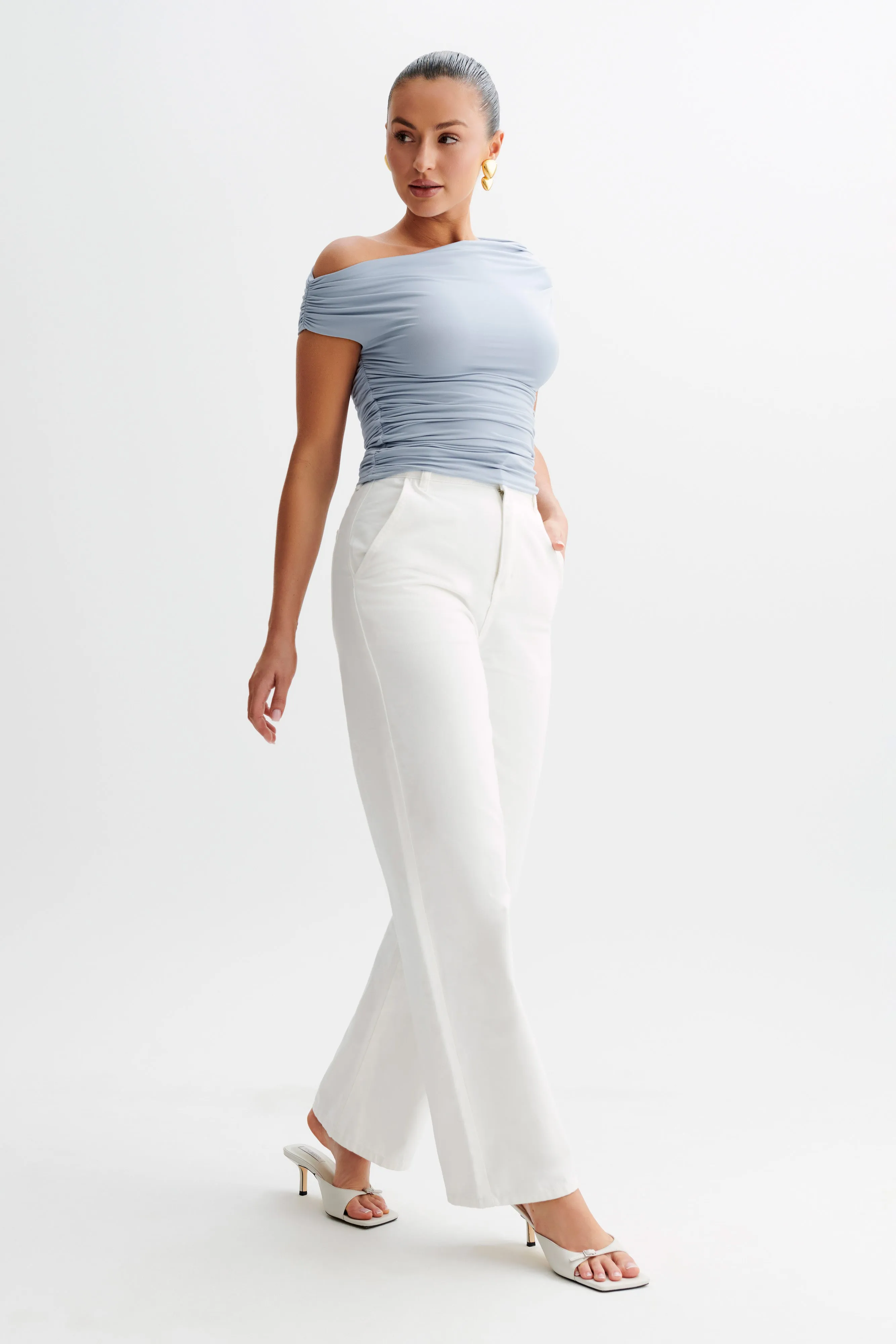 Alayna Slinky Ruched Top - Dusty Blue