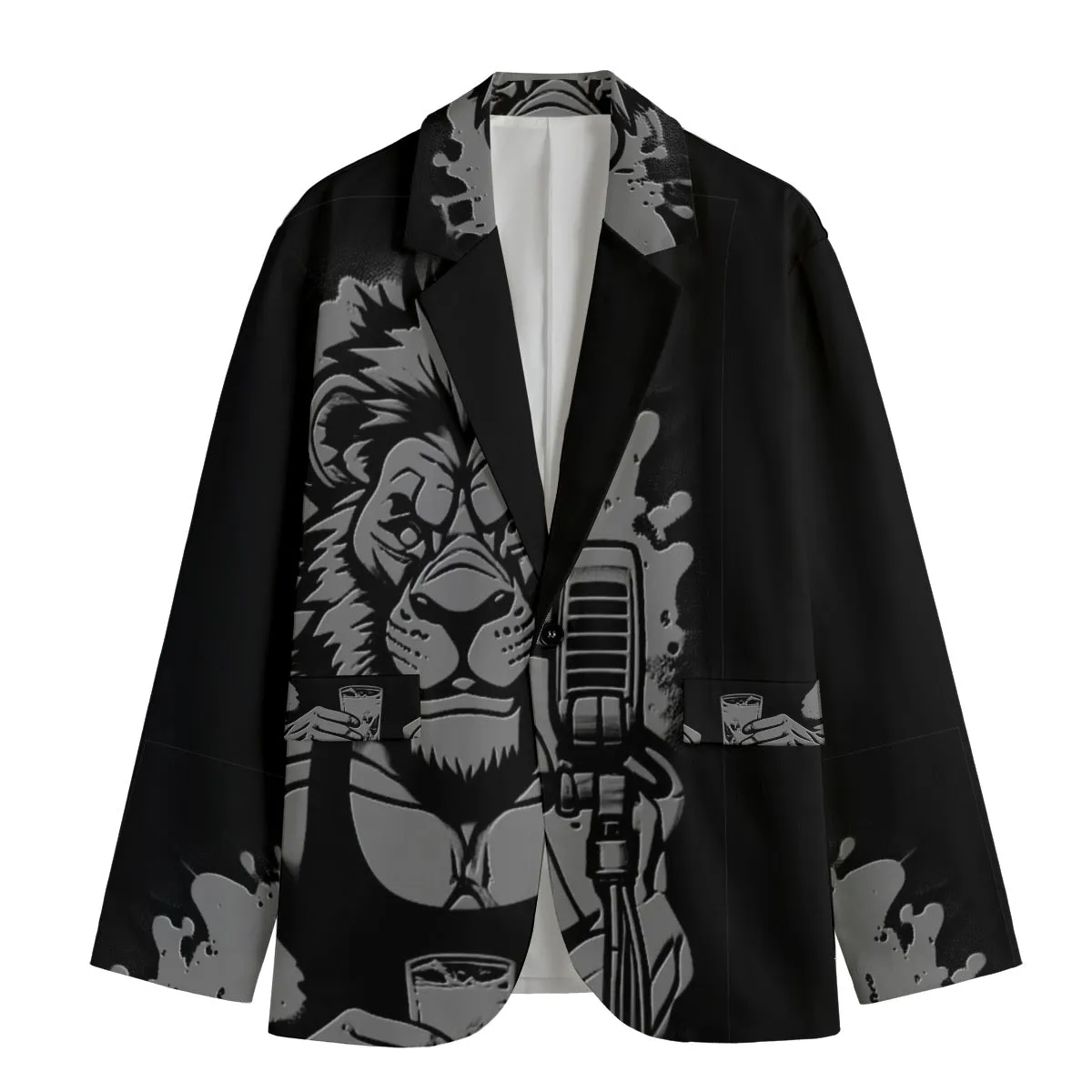 All-Over Print Men's Casual Flat Lapel Collar Blazer | 245GSM Cotton Leo print