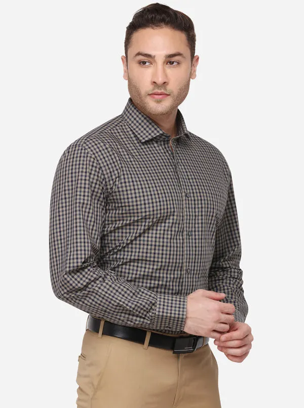 Beige & Green Checked Regular Fit Formal Shirt | JadeBlue