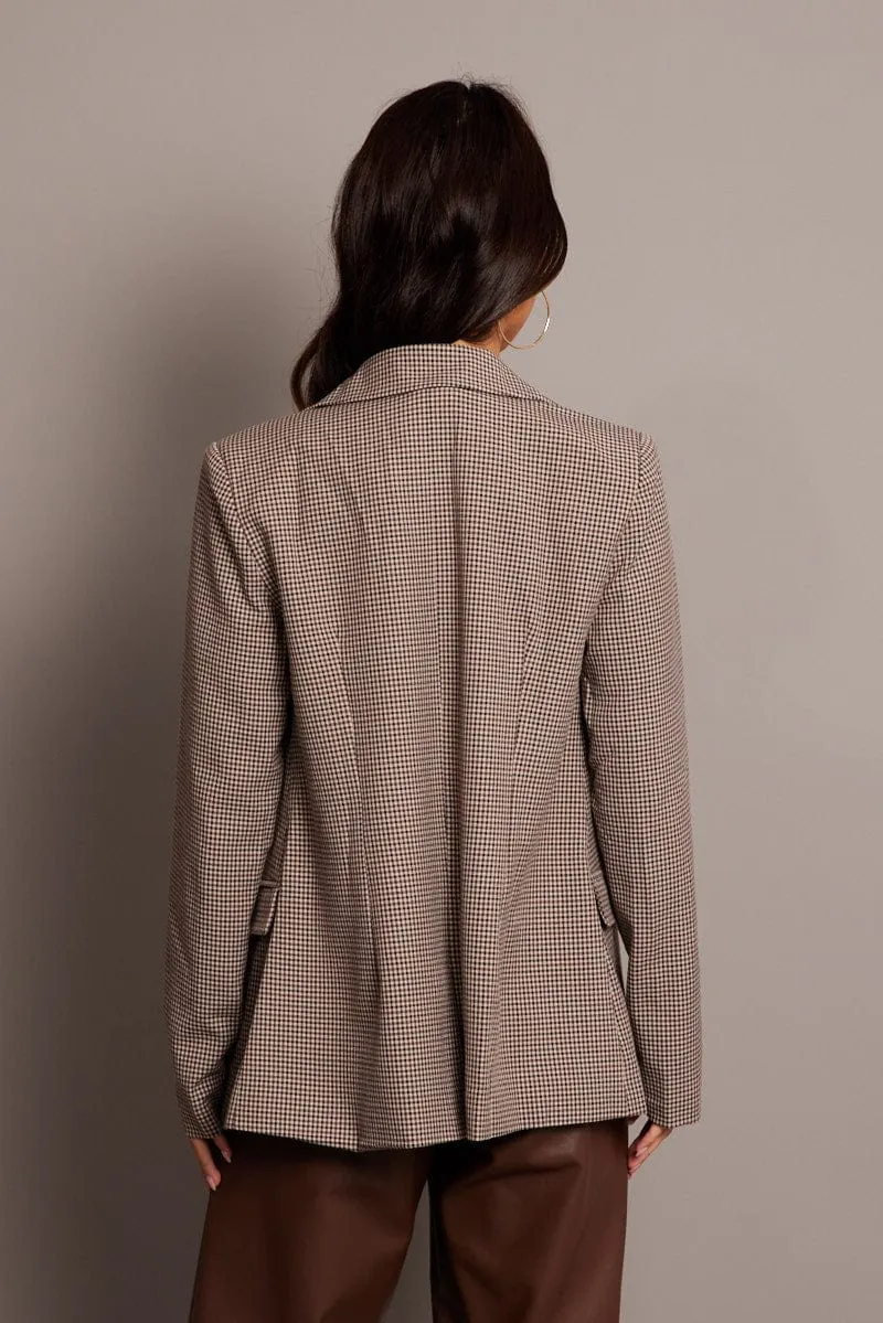 Beige Check Blazer Long Sleeve