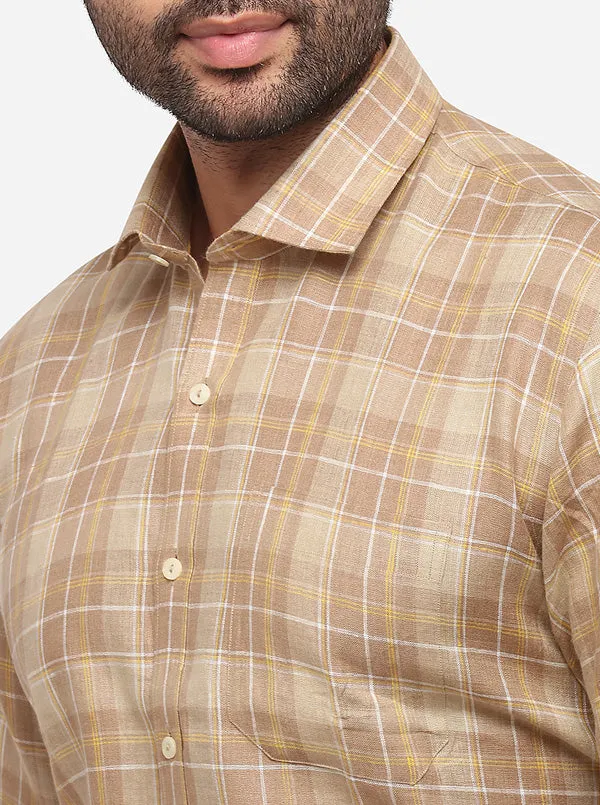 Beige Checked Regular Fit Formal Shirt | JadeBlue