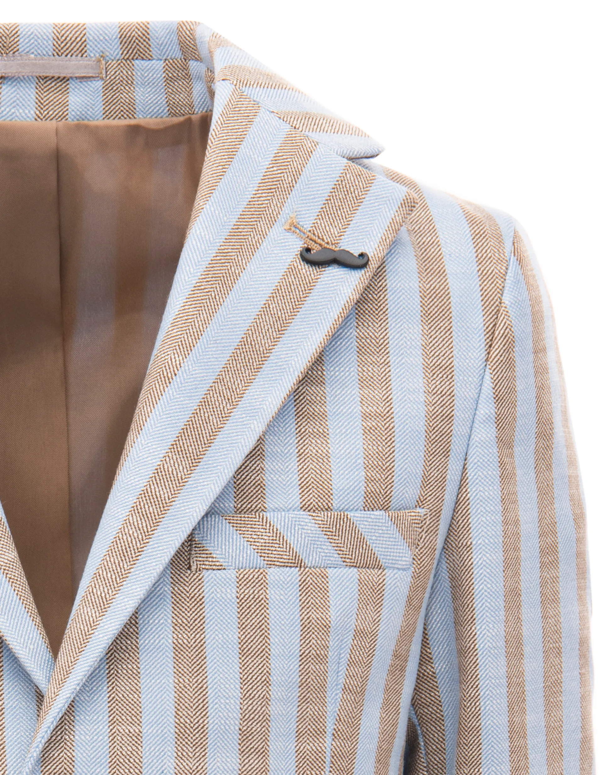 Beige Striped Peak Lapel Blazer