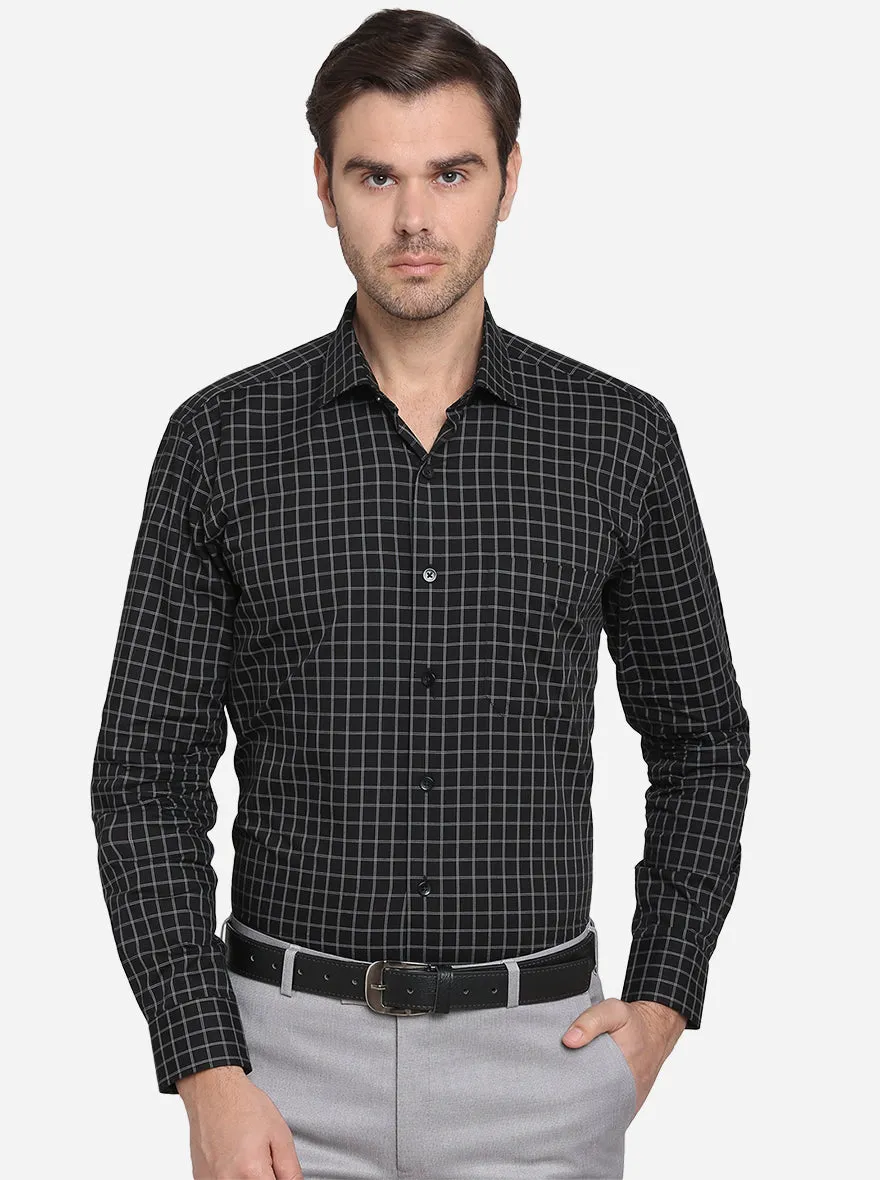 Black & Grey Checked Slim Fit Formal Shirt  | Metal