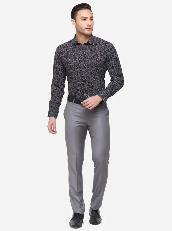 Black & Grey Printed Slim Fit Party Wear Shirt | JB Studio