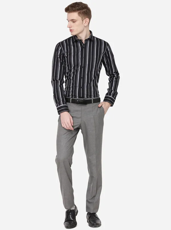 Black & Grey Striped Slim Fit Formal Shirt | JadeBlue