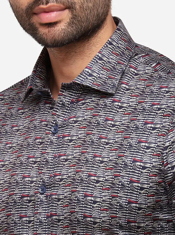 Black Printed Slim Fit Party Wear Shirt | Wyre