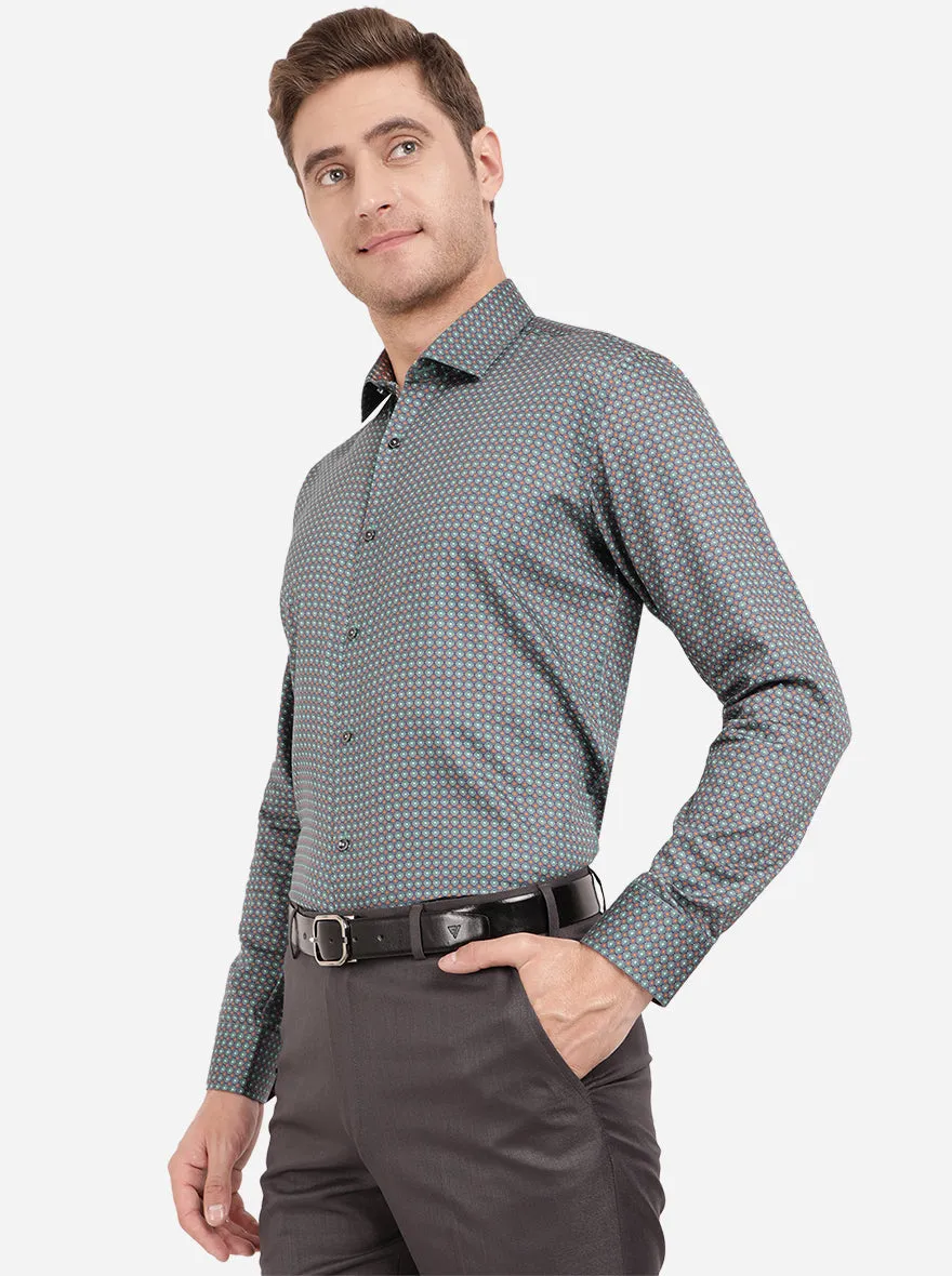 Blue & Green Printed Slim Fit Party Wear Shirt | JB Studio