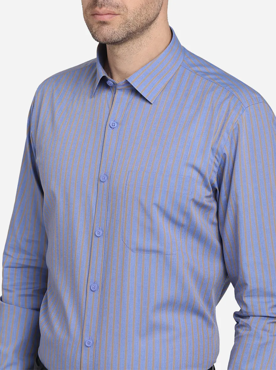 Blue & Mustard Striped Slim Fit Formal Shirt  | JadeBlue