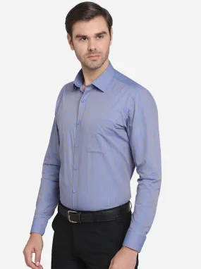 Blue & Mustard Striped Slim Fit Formal Shirt  | JadeBlue