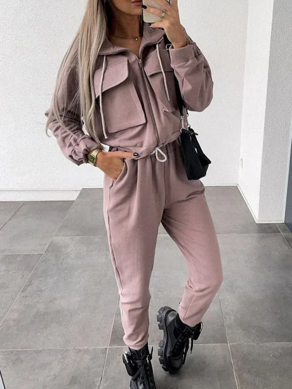 Bohemian Sporty Women's Casual Cargo Two-Piece Sweats Set