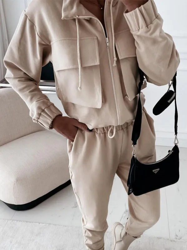 Bohemian Sporty Women's Casual Cargo Two-Piece Sweats Set