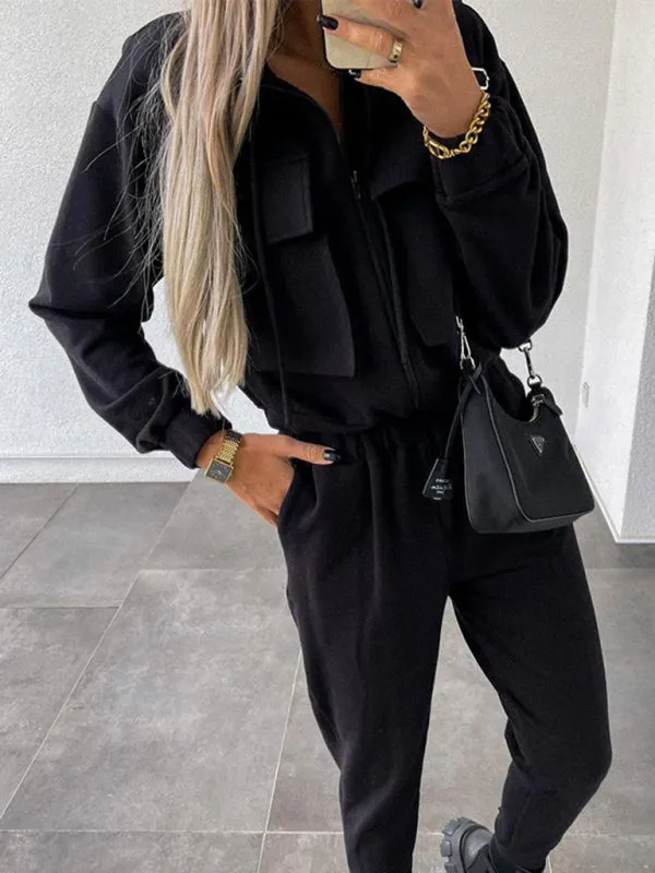 Bohemian Sporty Women's Casual Cargo Two-Piece Sweats Set