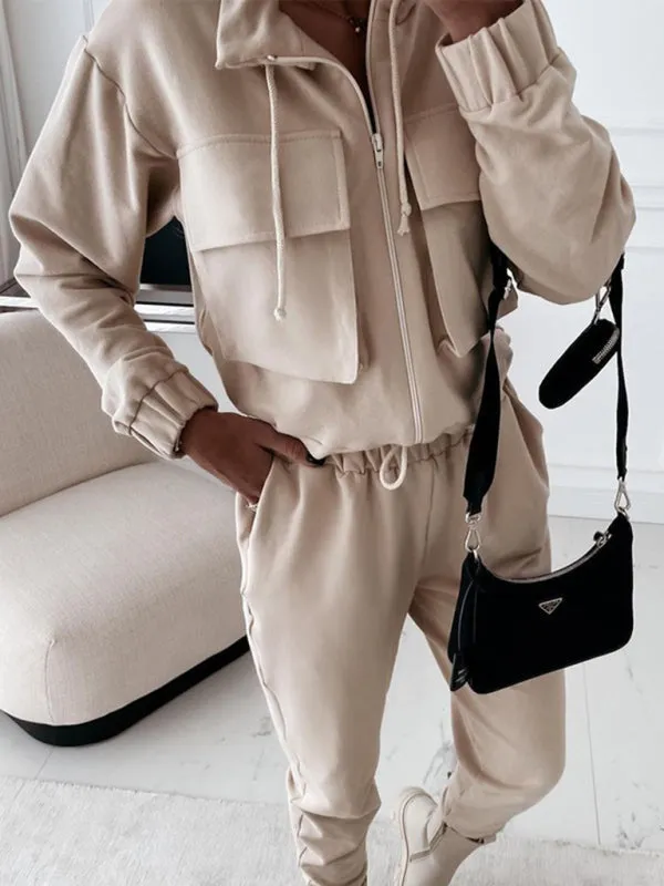 Bohemian Sporty Women's Casual Cargo Two-Piece Sweats Set