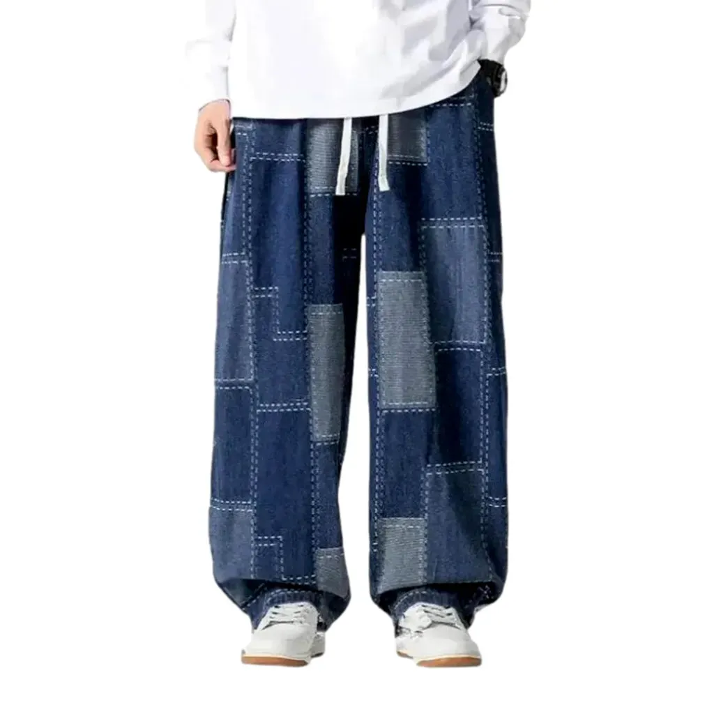 Boho style baggy fit men's denim joggers jeans