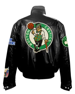 BOSTON CELTICS FULL LEATHER PUFFER JACKET Black