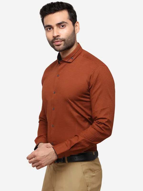 Brick Red Solid Slim Fit Party Wear Shirt | Greenfibre