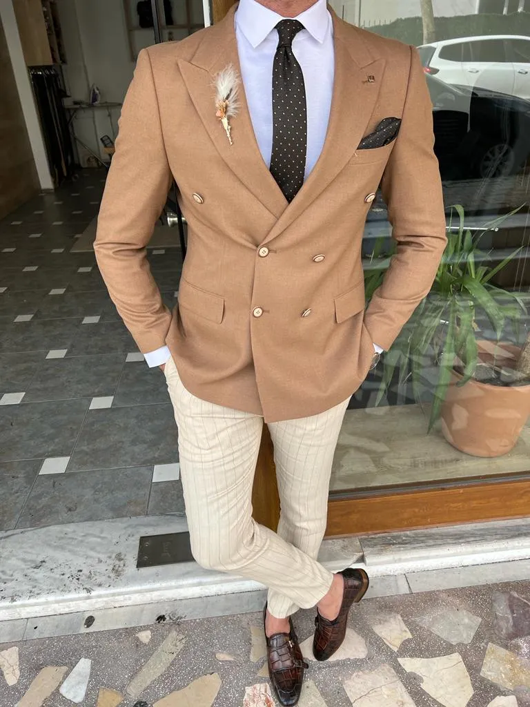 Brown Slim Fit Double Breasted Blazer for Men by GentWith.com