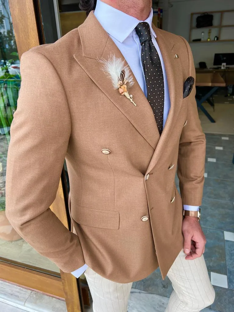 Brown Slim Fit Double Breasted Blazer for Men by GentWith.com