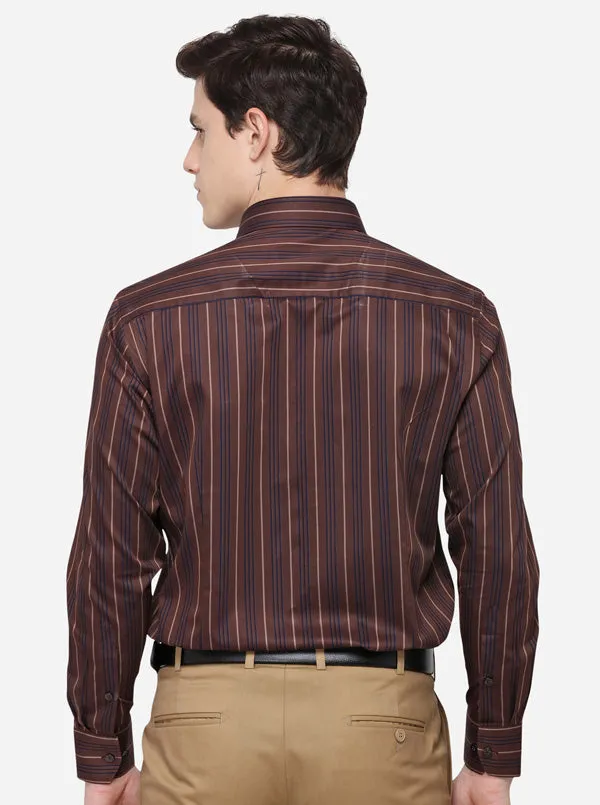 Brown Striped Slim Fit Formal Shirt | Metal