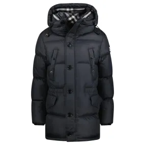 BURBERRY LOCKWOOD HOODED CHECK DOWN JACKET BLACK