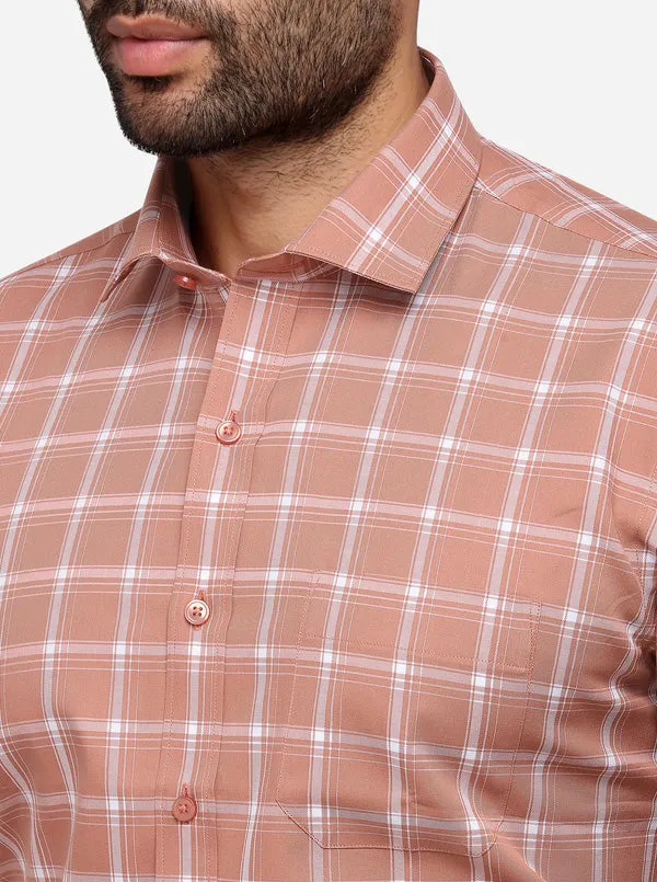 Cantaloupe Checked Regular Fit Formal Shirt | Greenfibre