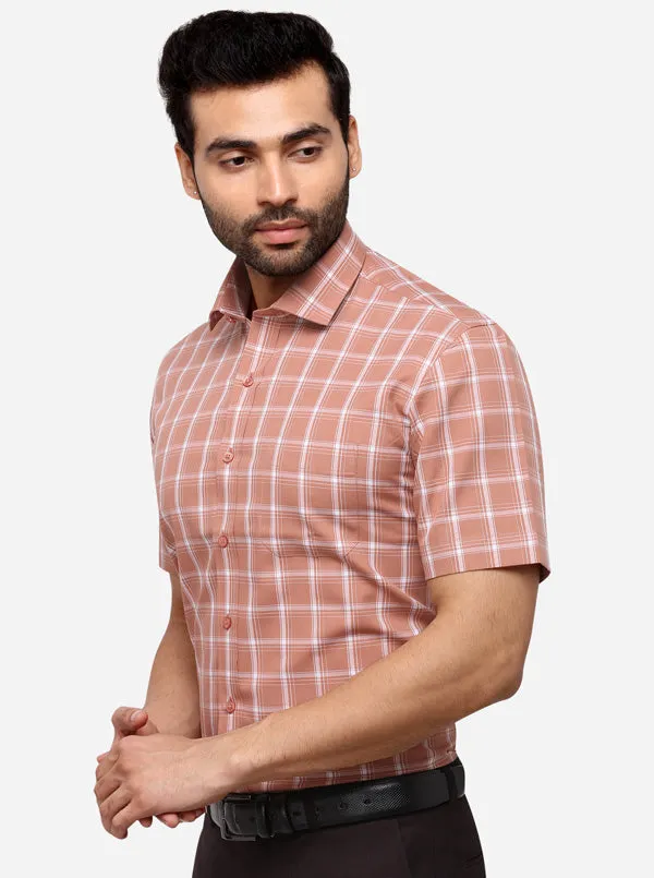 Cantaloupe Checked Regular Fit Formal Shirt | Greenfibre