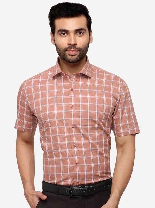 Cantaloupe Checked Regular Fit Formal Shirt | Greenfibre