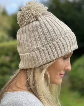 Cashmere Knit Pom Pom Hat - Beige