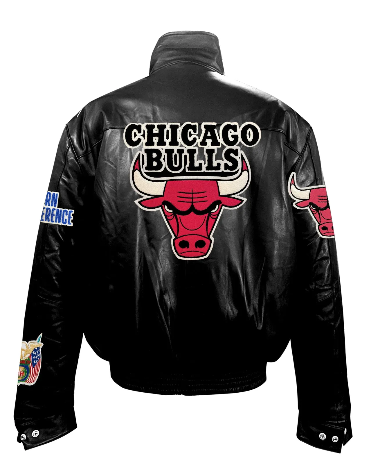 CHICAGO BULLS FULL LEATHER PUFFER JACKET Black