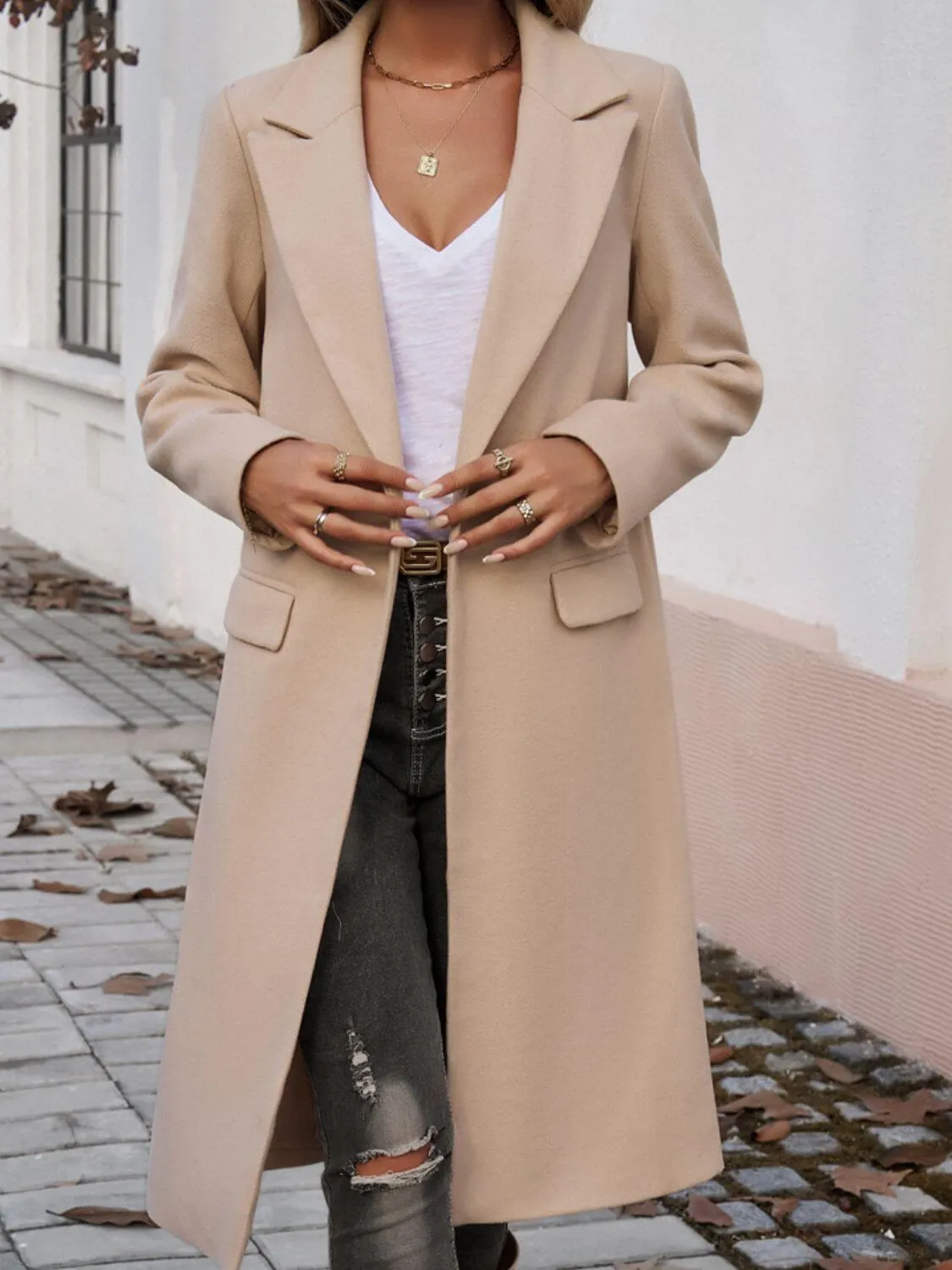 Classic Elegance: Collared Neck Coat with Pockets