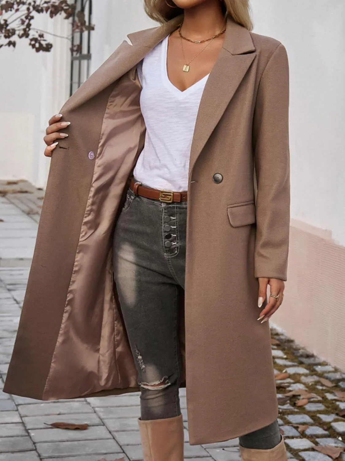 Classic Elegance: Collared Neck Coat with Pockets