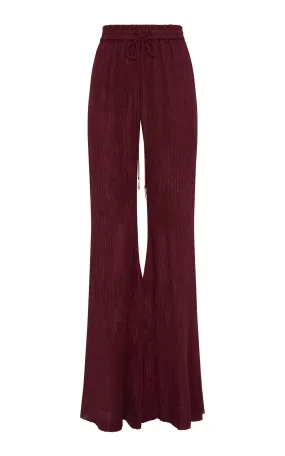 Claude Flare Pant in Bordeaux Plisse Silk