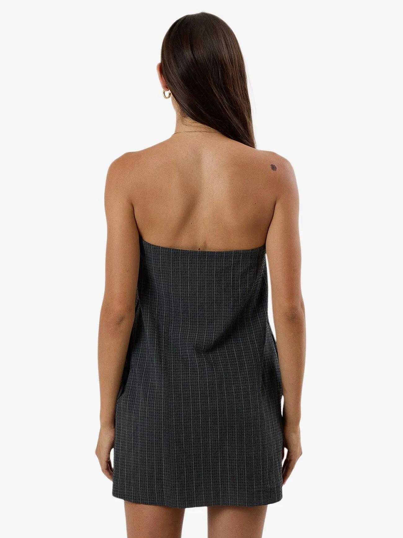 Colby Strapless Dress - Charcoal Pinstripe