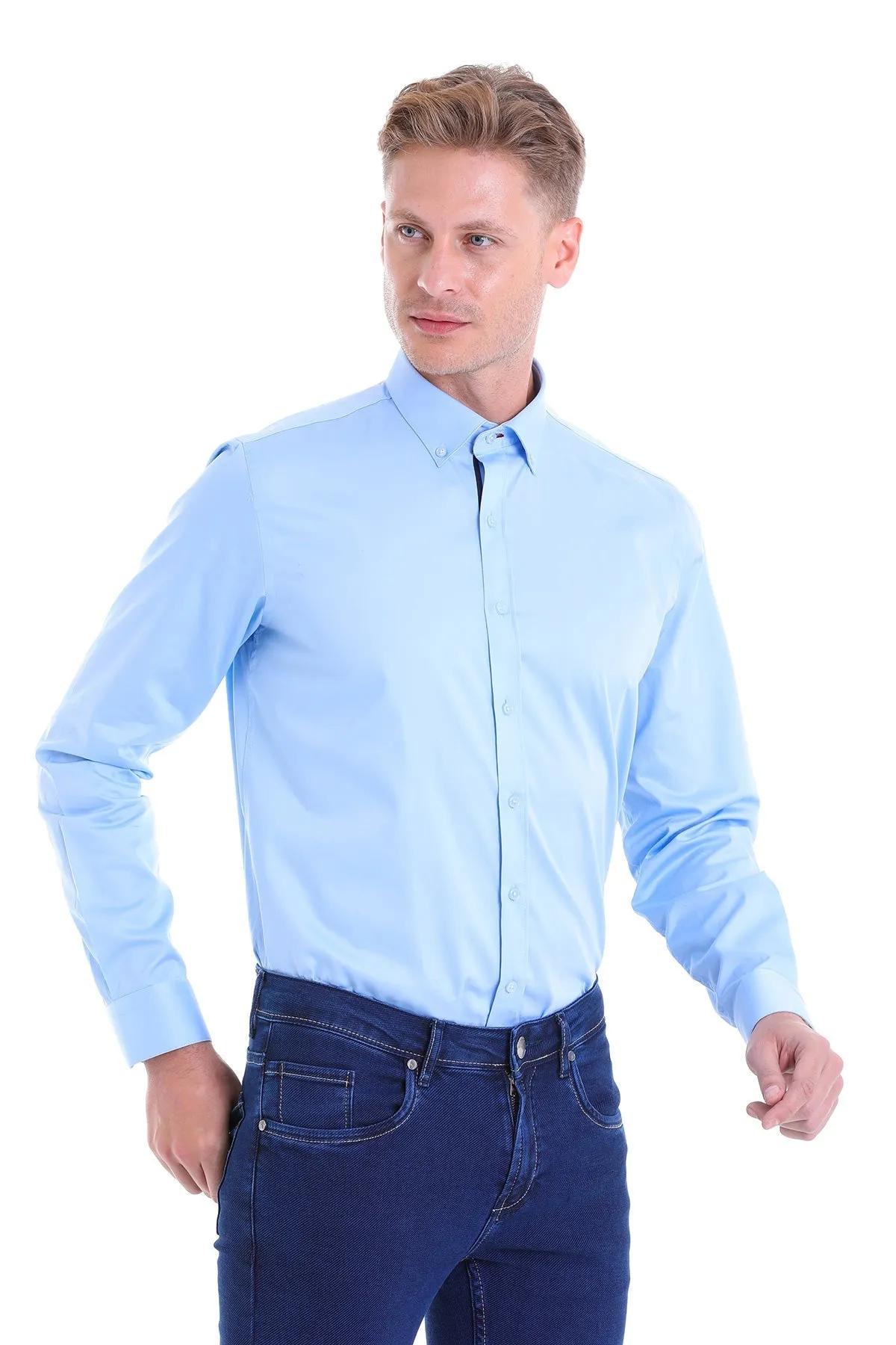 Comfort Fit Long Sleeve Cotton Light Blue Dress Shirt