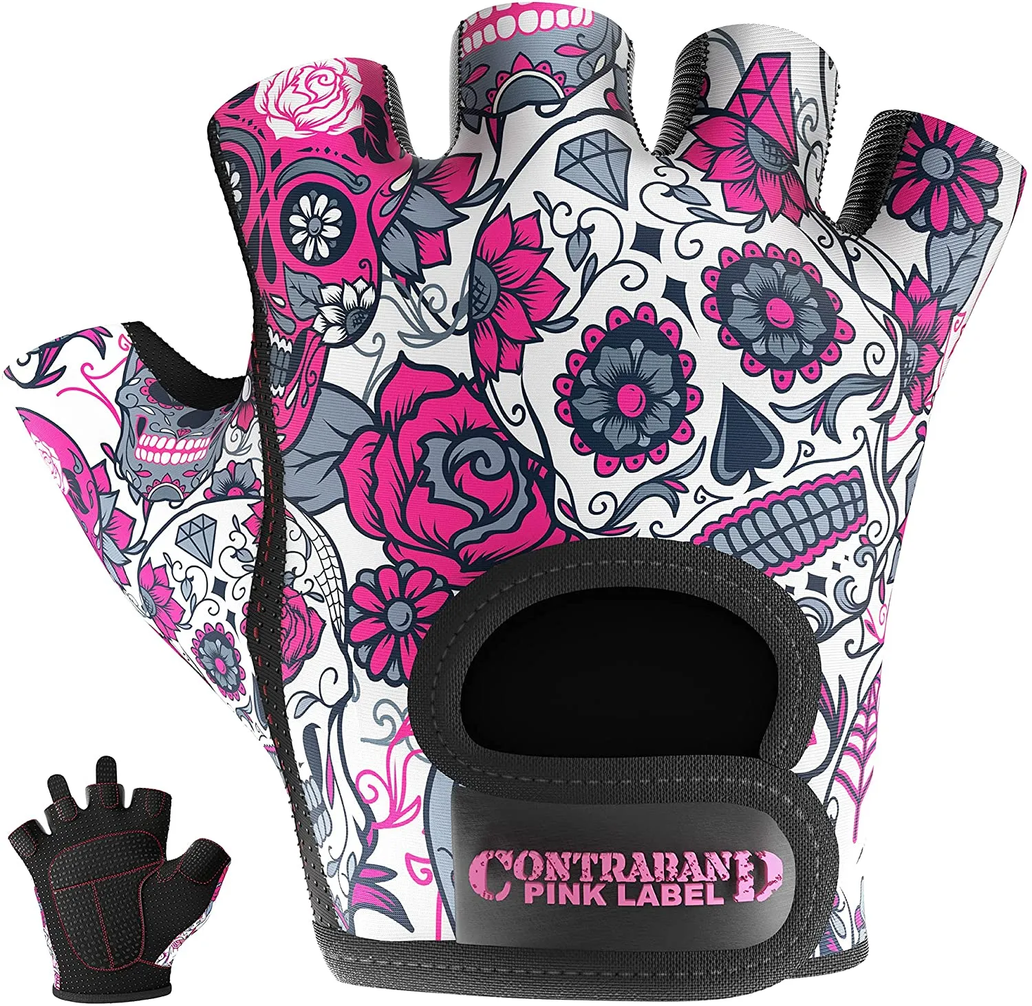 Contraband Pink Label 5237 Womens Design Series Sugar Skull Lifting Gloves (Pair)