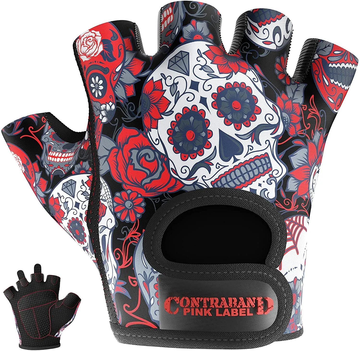 Contraband Pink Label 5237 Womens Design Series Sugar Skull Lifting Gloves (Pair)