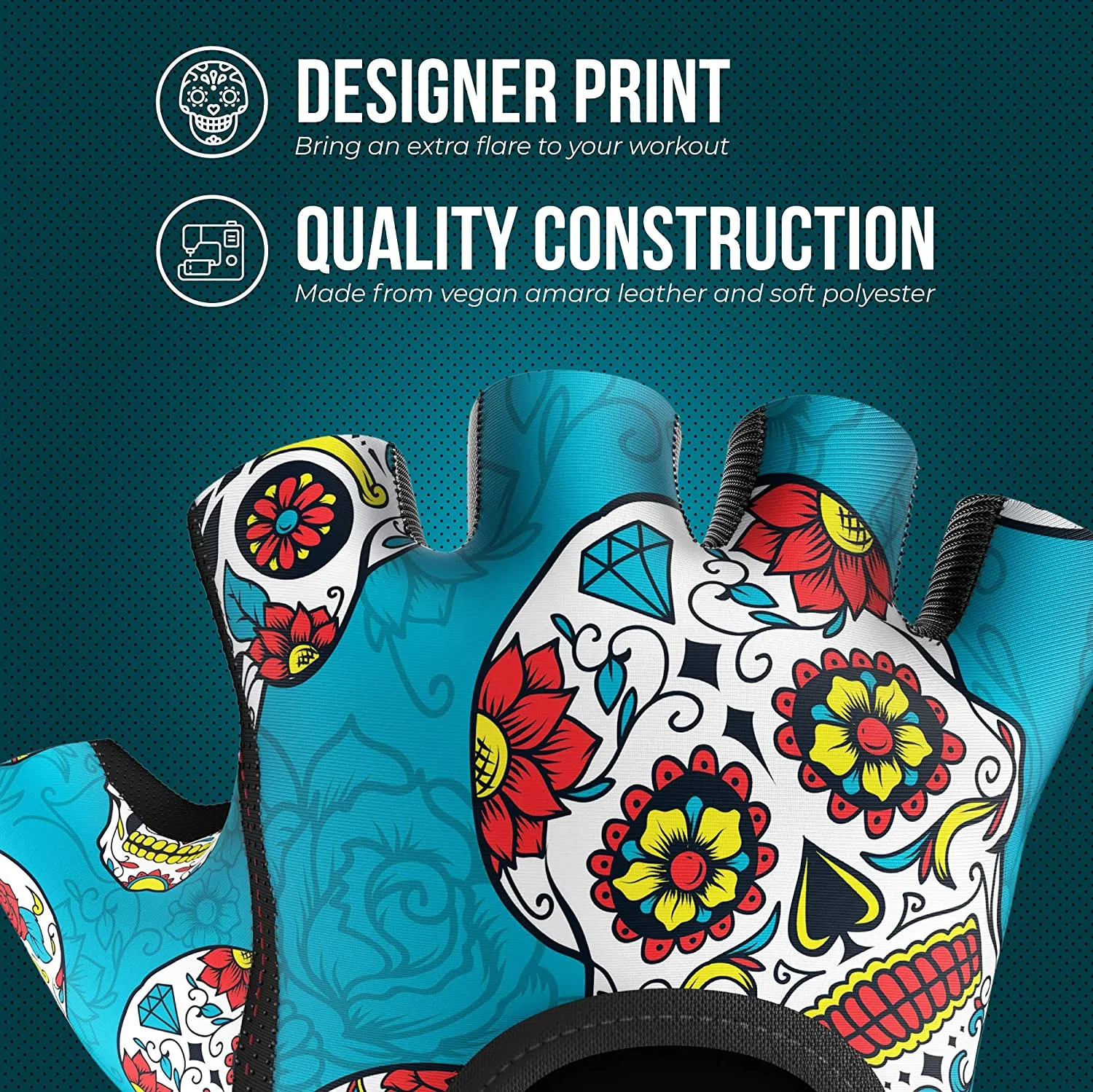 Contraband Pink Label 5237 Womens Design Series Sugar Skull Lifting Gloves (Pair)