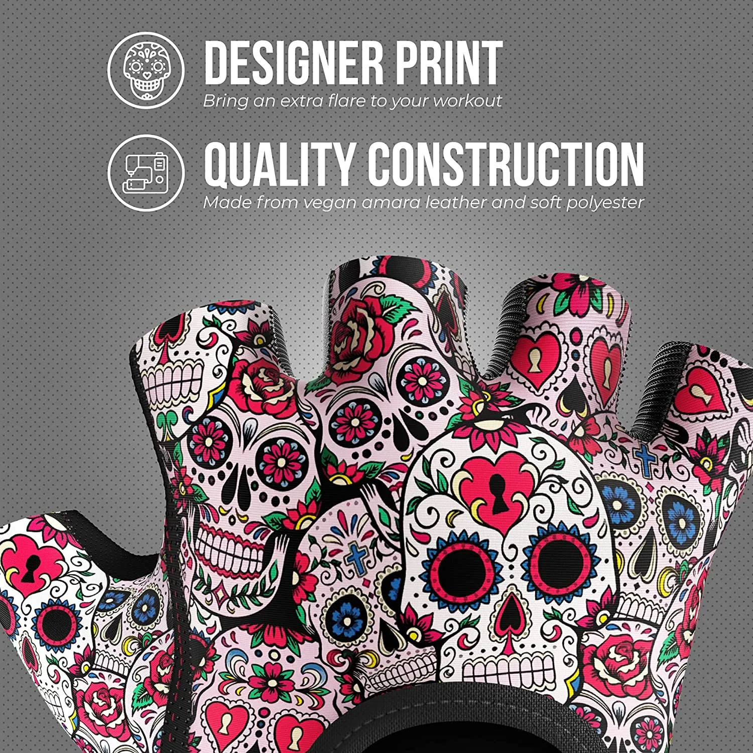 Contraband Pink Label 5237 Womens Design Series Sugar Skull Lifting Gloves (Pair)