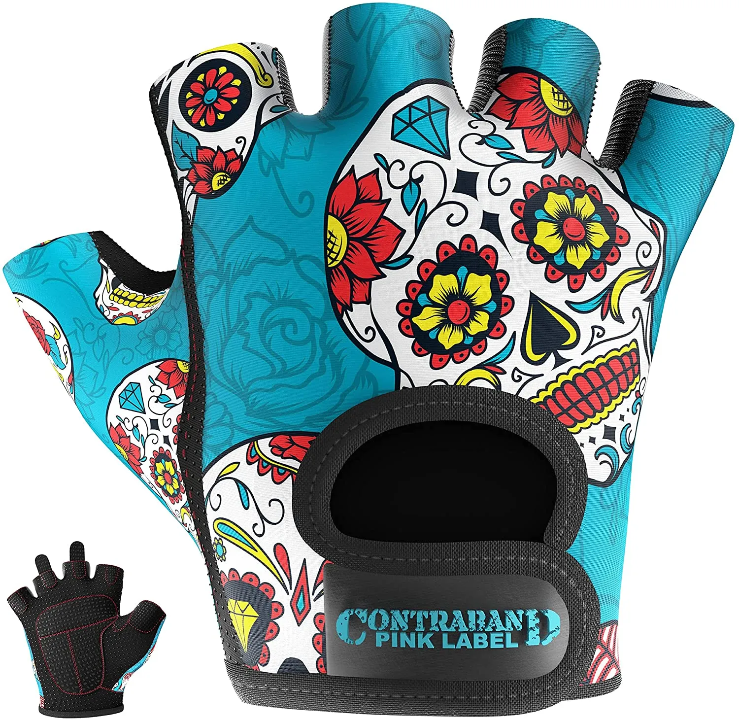 Contraband Pink Label 5237 Womens Design Series Sugar Skull Lifting Gloves (Pair)