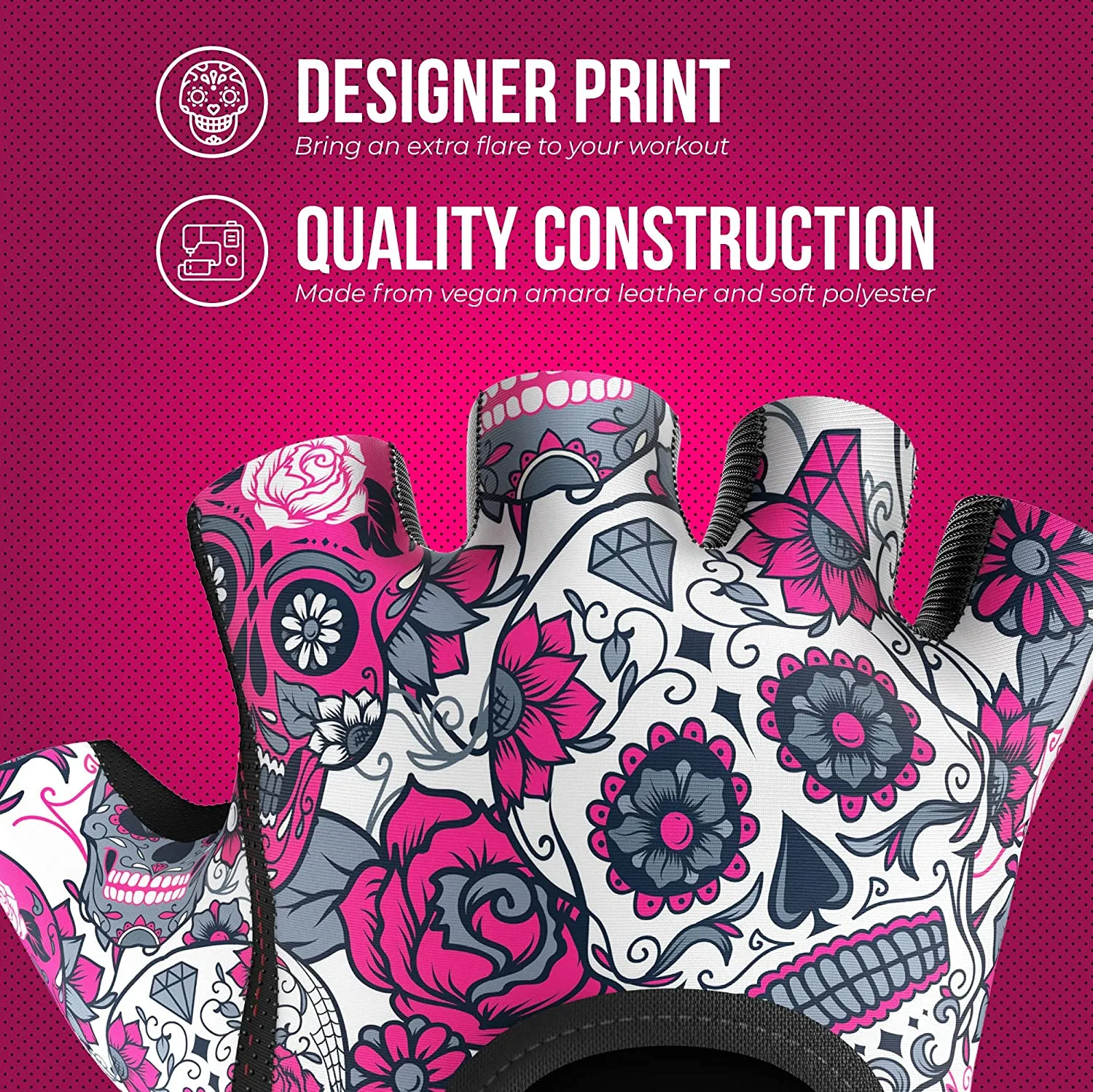 Contraband Pink Label 5237 Womens Design Series Sugar Skull Lifting Gloves (Pair)